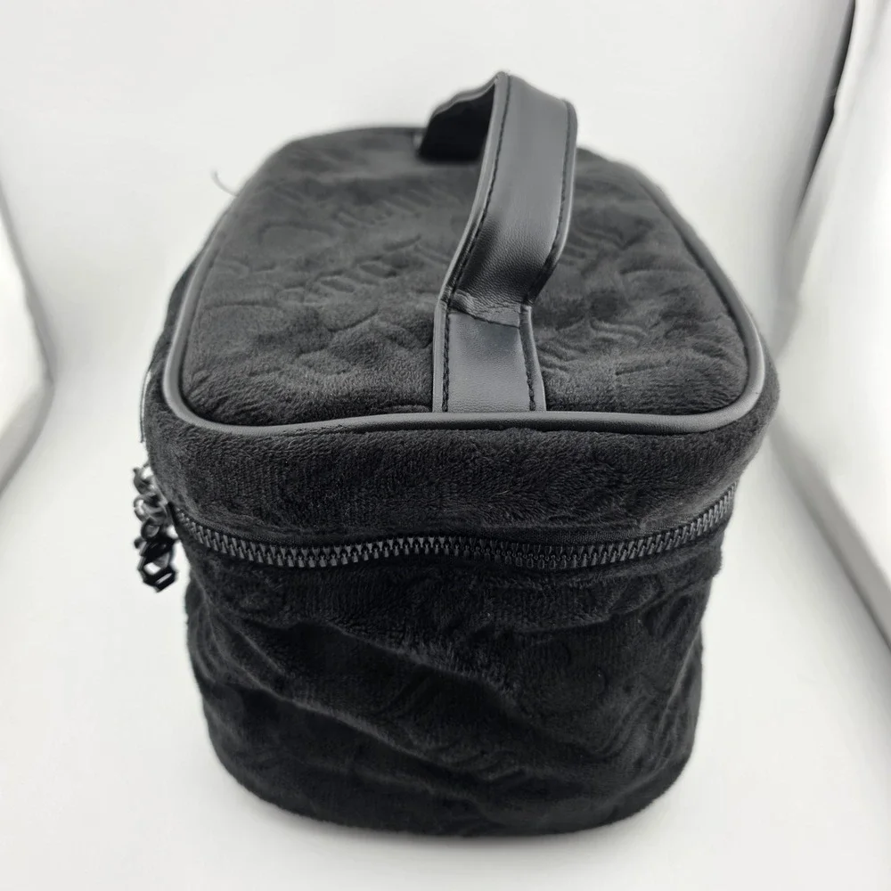 Juicy Couture Black Velour Cosmetic Makeup Bag Zipper Top Handle‎ AS IS